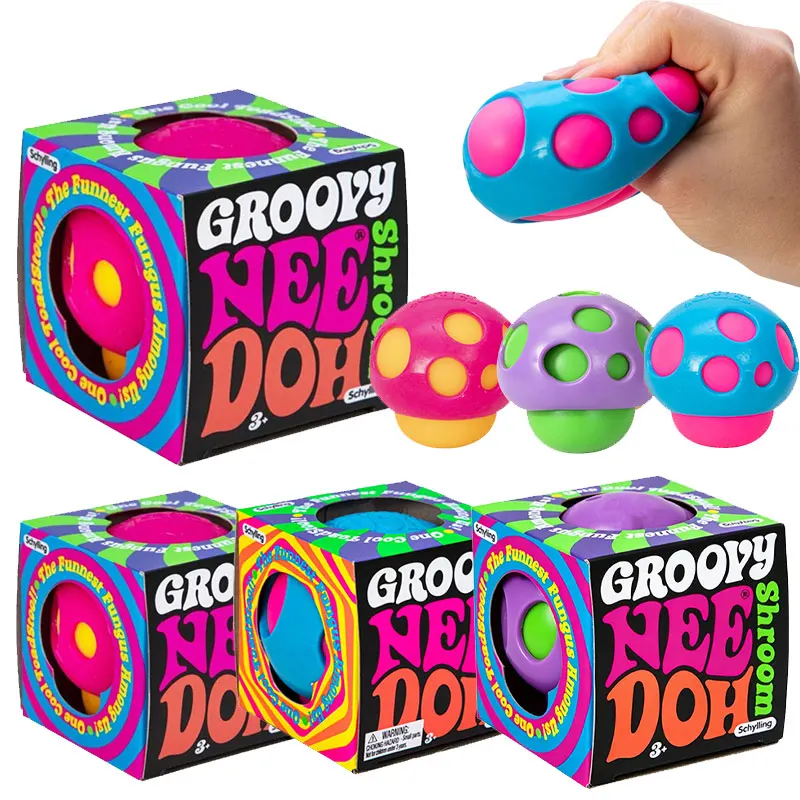 Needoh Groovy Shroom Mushroom Squeeze Toy Non-toxic Filled Hand Grip Fidget Sensory Toy Autism ADHD Focus Desktop Ornament Gift