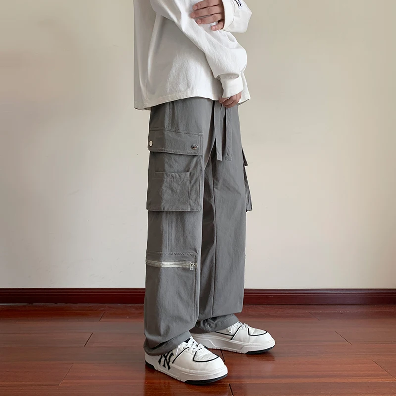 

Повседневные прямые брюки в рабочем стиле для мужчин, весенне-осенние свободные брюки с широкими штанинами в американском стиле, прямые длинные повседневные брюки