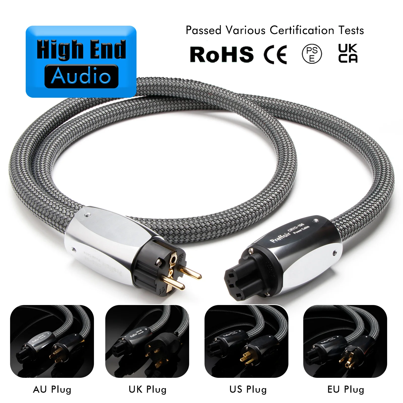 Preffair OFC Conductor Hi-Fi Audio Power Cord with Gold-Plated EU/US/AU/UK Plug for Speaker Amplifier CD Player