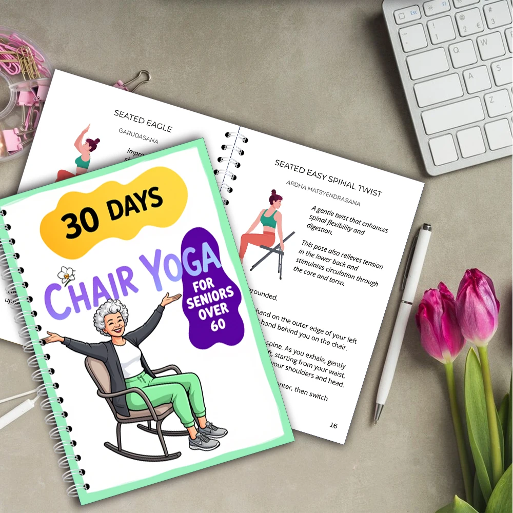 Chair Yoga Logbook Notebook Fitness Plan for Seniors Over 60, 30 Day Yoga Plan for Balance Flexibility, A5 Size Easy Guide