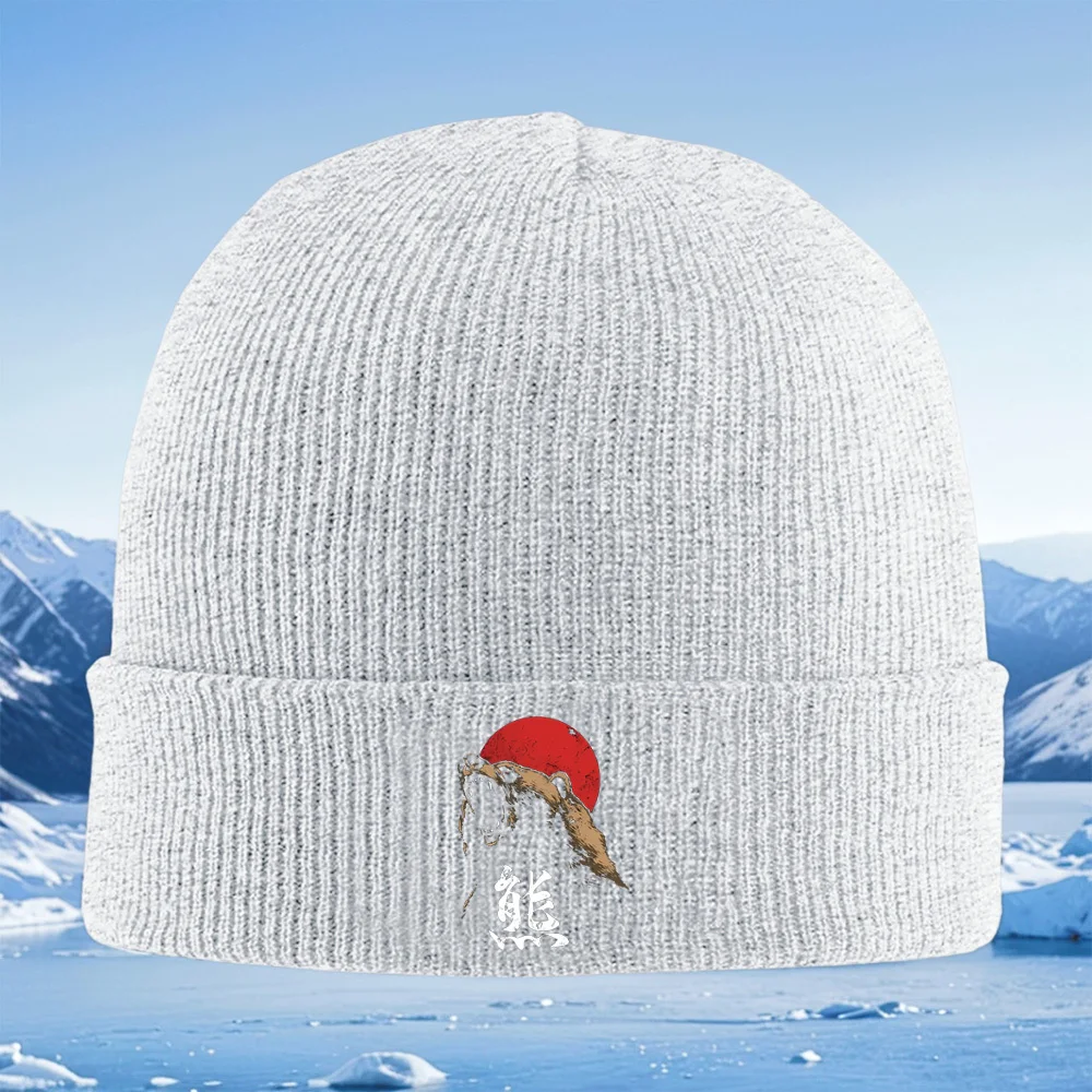 Angry bear sole rosso arte giapponese Uomo Donna Cappello lavorato a maglia unisex Beanie Pullover Cap Inverno Termico Caldo Natale Ciclismo all'aperto H