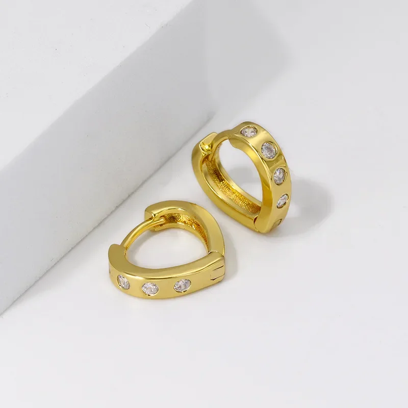 Fishion 18k Gold Color Copper Heart Zircon Hoop Earrings for Women Pentagram Geometric New Year Earrings  Jewelry