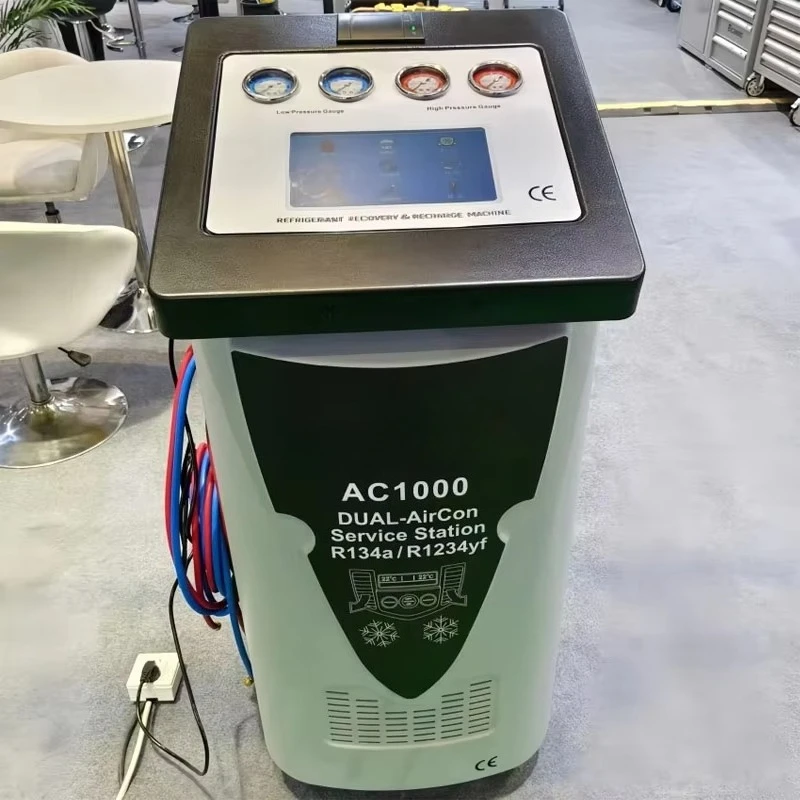 AC1000 Automotive Air Conditioning Refrigerant Recycling and Filling Machine Dual System R134a/1234yf Pipeline Cleaning Machine