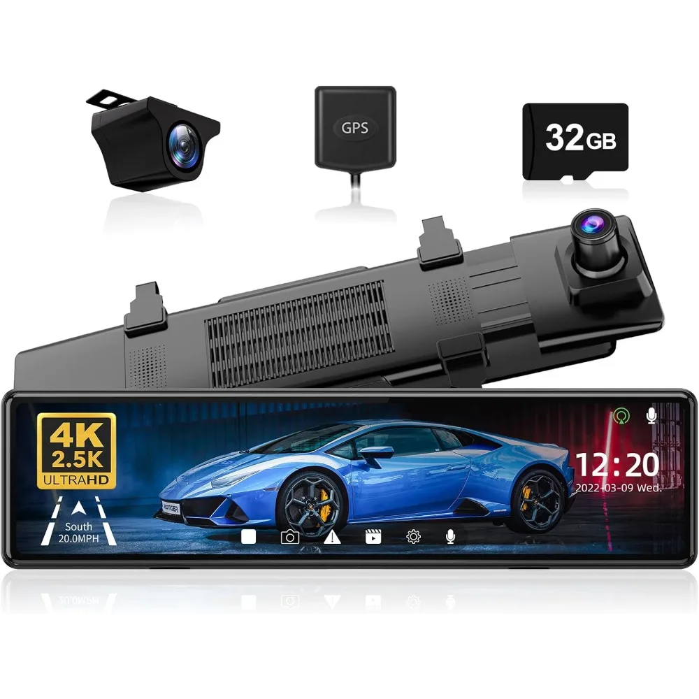 

Mirror Dash Cam Front and Rear, 4K+2.5K Rear View Mirror Camera,11" UHD Touch Screen Rearview Mirror Backup Camera, Night Vision