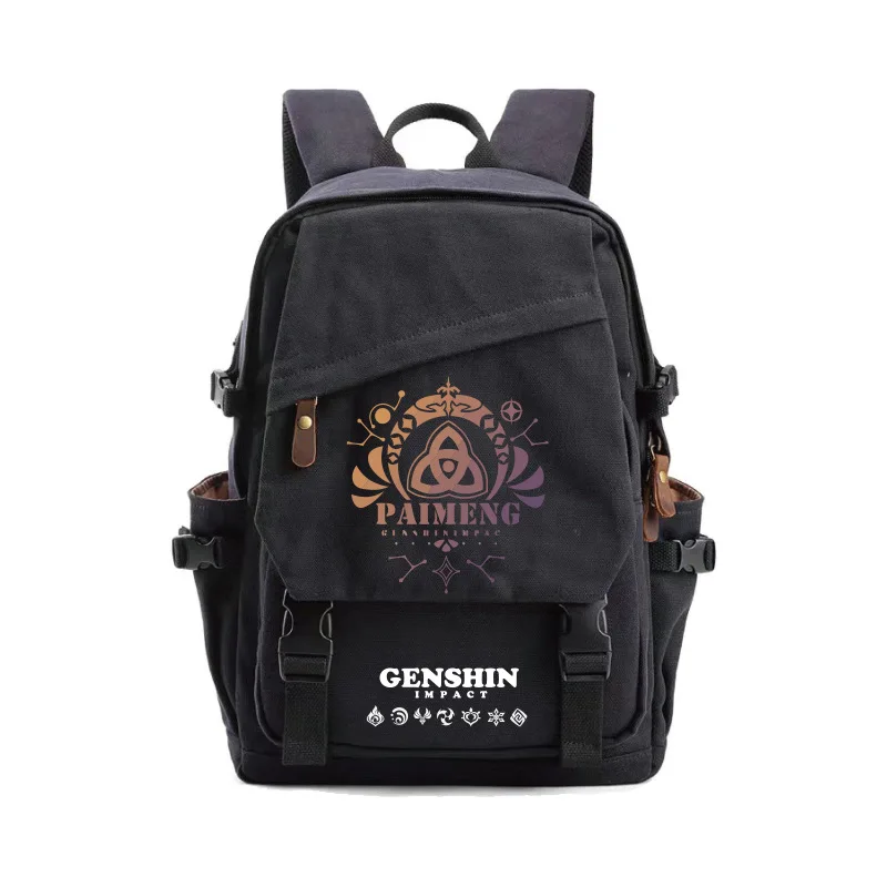 Genshin Impact Backpack High Quality Durable Canvas Bag Xiao Paimon Kaedehara Kazuha Print Student School Bag Travel Backpacks