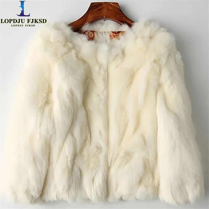 Real Rabbit Fur Coat for Women,Covered Button Short Jacket, Female Loose Thicken Warm Clothes, High Quality, New, Winter