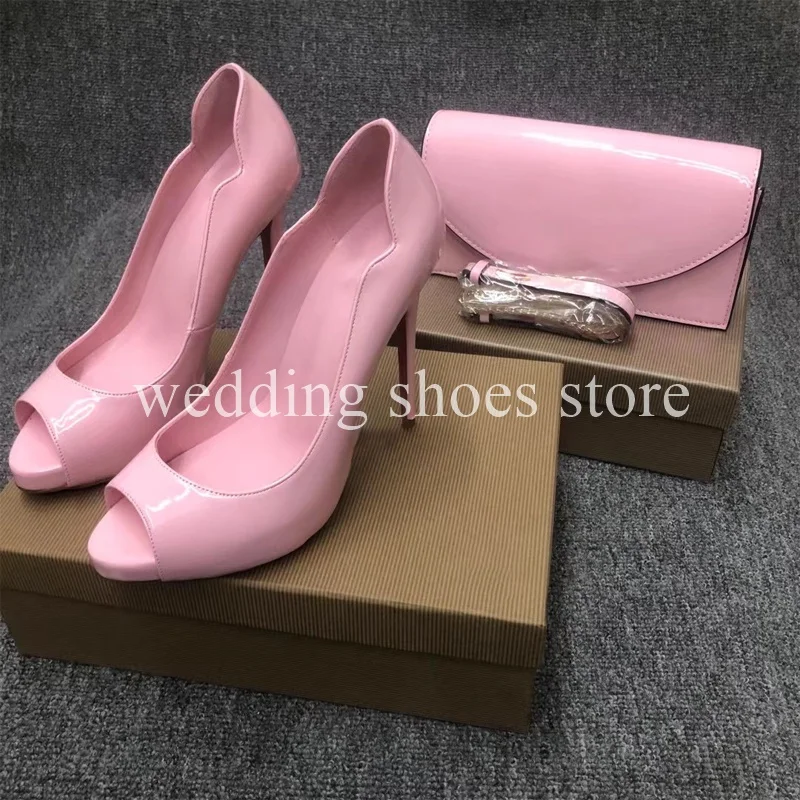 Pink Fish Mouth Open-toe High Heels Wave Cover Heel Fashion Sexy Women Summer Wedding Party Sandals Matching Chain Bag Shoes