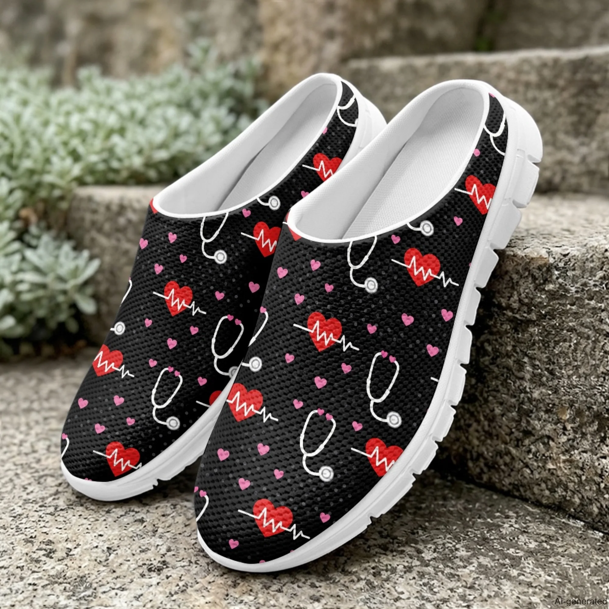 XIXIRIMIDO Casual Shoes Medical Pattern Nurse Shoes Versatile Sports Women's Slippers Breathable Mesh Men's Walking Shoes 35-48