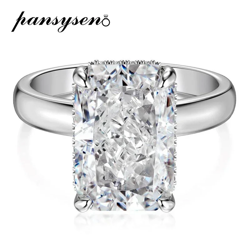 

PANSYSEN 18K White Gold Plated 925 Sterling Silver 8*12MM High Carbon Diamond Wedding Engagement Ring for Women Fine Jewelry