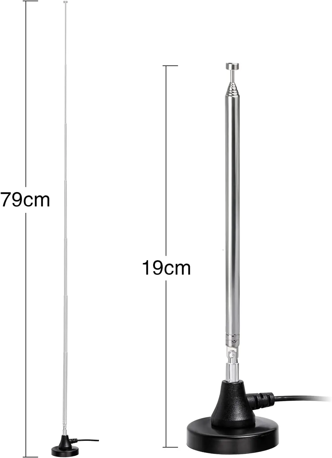 Eightwood DAB FM Radio Antenna Indoor Digital Telescopic Aerial with Magnetic Base 3m Extension Cable for Home Stereo Receiver