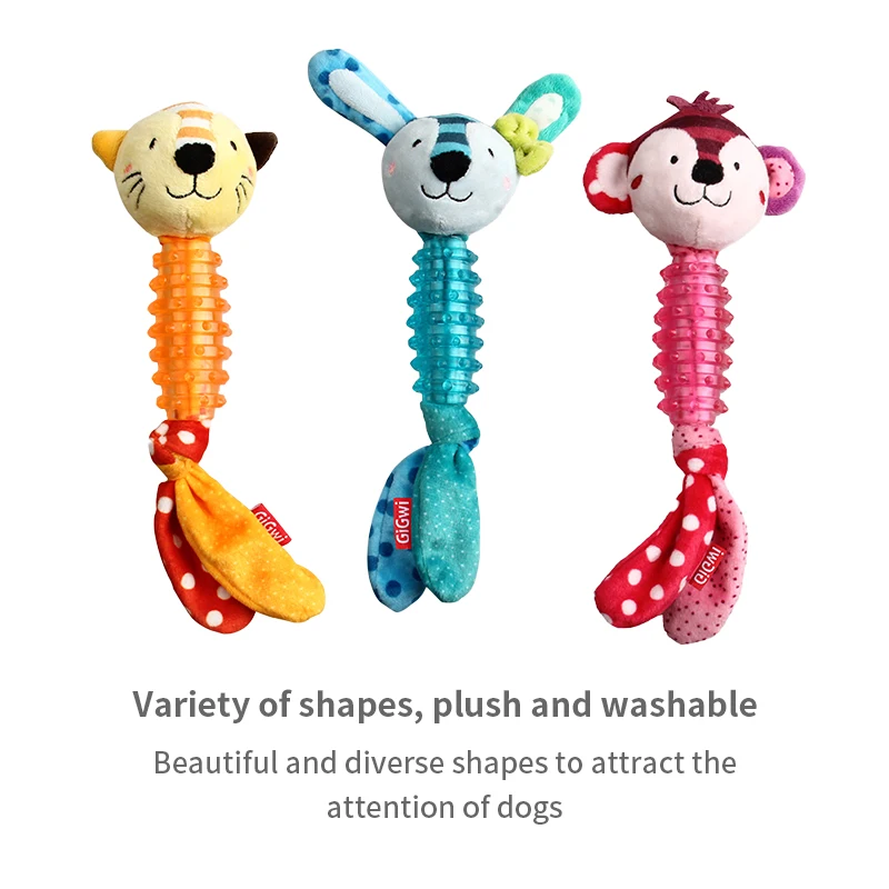 GiGwi Dogs Toys Suppa Puppa Q Series Plush Dog Teething Bite Resistance Molar Plush Rubber Sound Interactive Toy for Pets Puppy