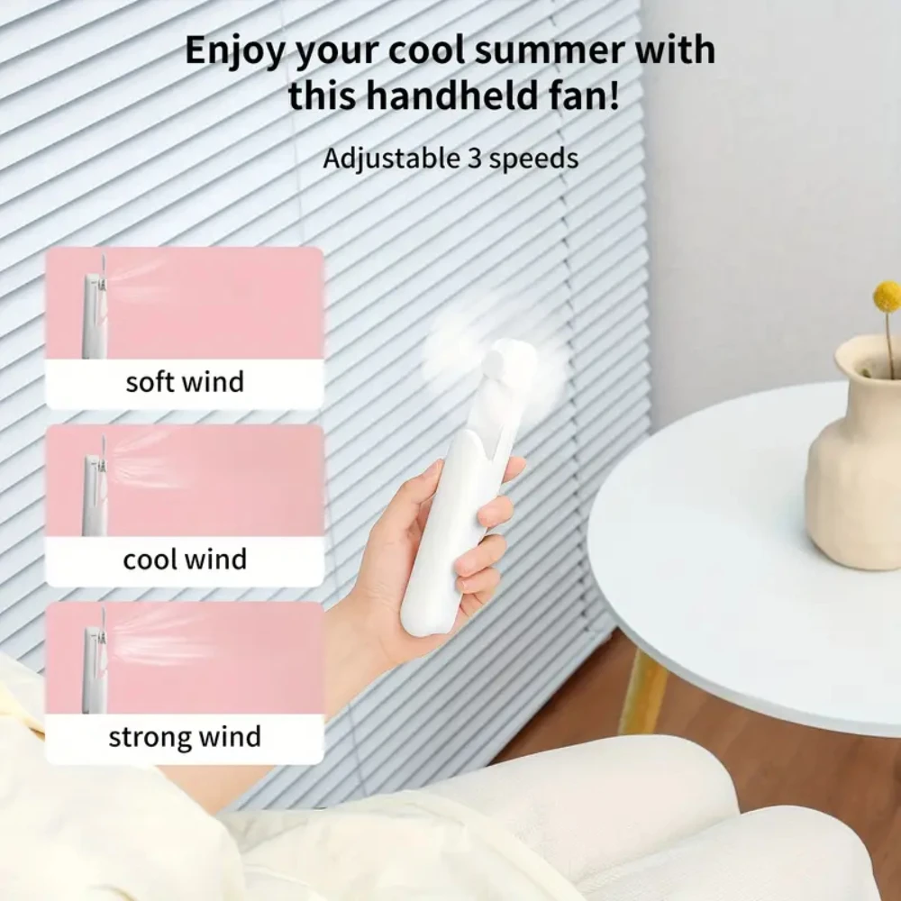 1PC Mini USB Rechargeable Portable Fan, 2000mAh Battery, Type-C, 3 Speed Adjustable, Foldable Handheld Fan for Women, Travel, Ou