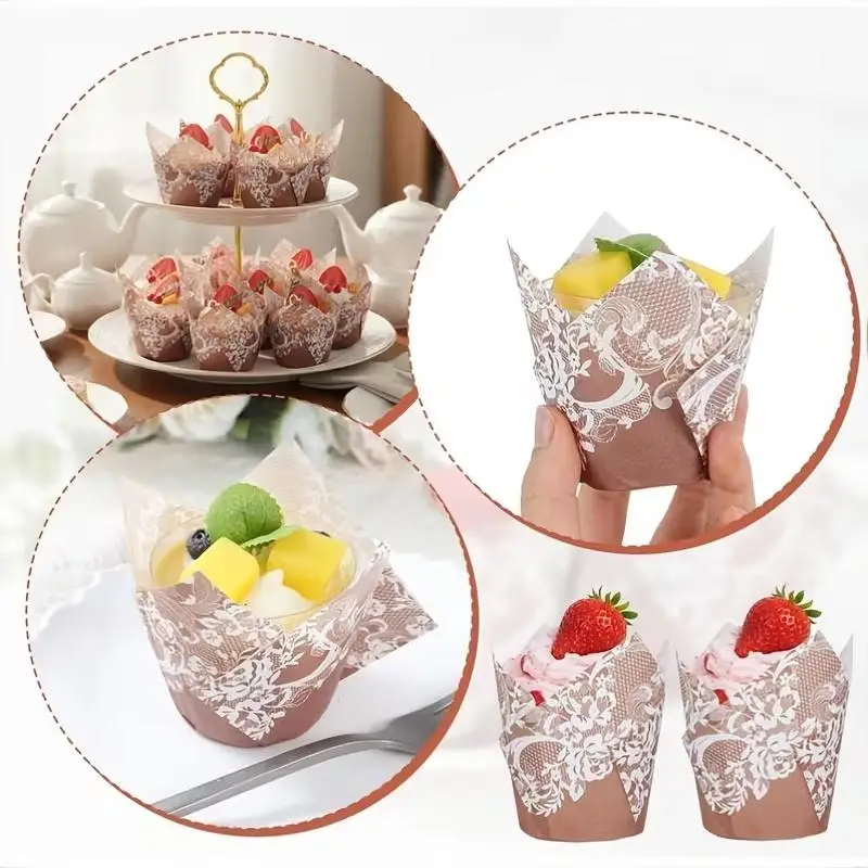 50pcs Tulip Muffin Cupcake Paper Cups Oilproof Cupcakes Liner Baking Muffin Box Cup Cake Decorating Tools Muffin Wrap Cases