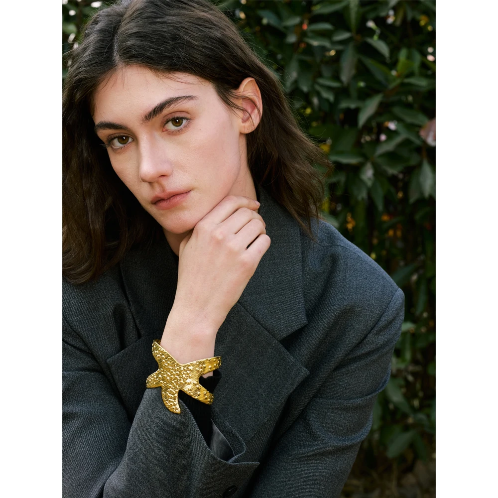 Yhpup 65mm Ocean Style Statement Starfish Cuff Wide Bracelet Bangle Metal Hammer Arrivals Stainless Steel Stylish Unique Jewelry