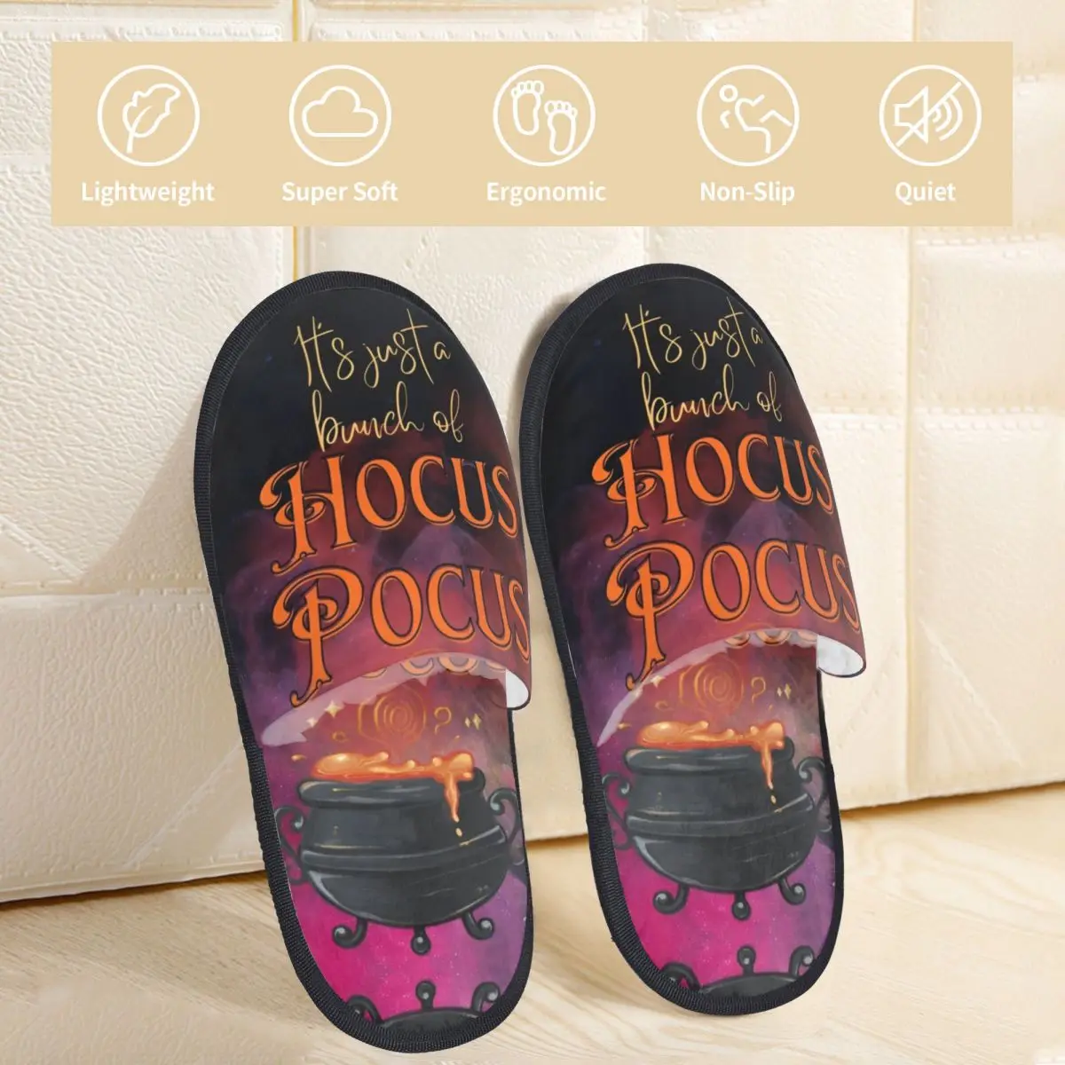 Hocus Pocus Disney Winter Cotton House Slippers Living Room Soft Household Fur Slides Slippers Anti-skid