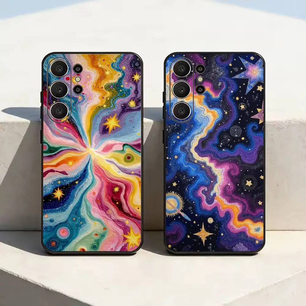 Fluid Abstract Lines Art  Phone Case For Samsung S26,S24,S21,S22,Plus S23,S30,Ultra,S20,Fe,Black Soft Silicone
