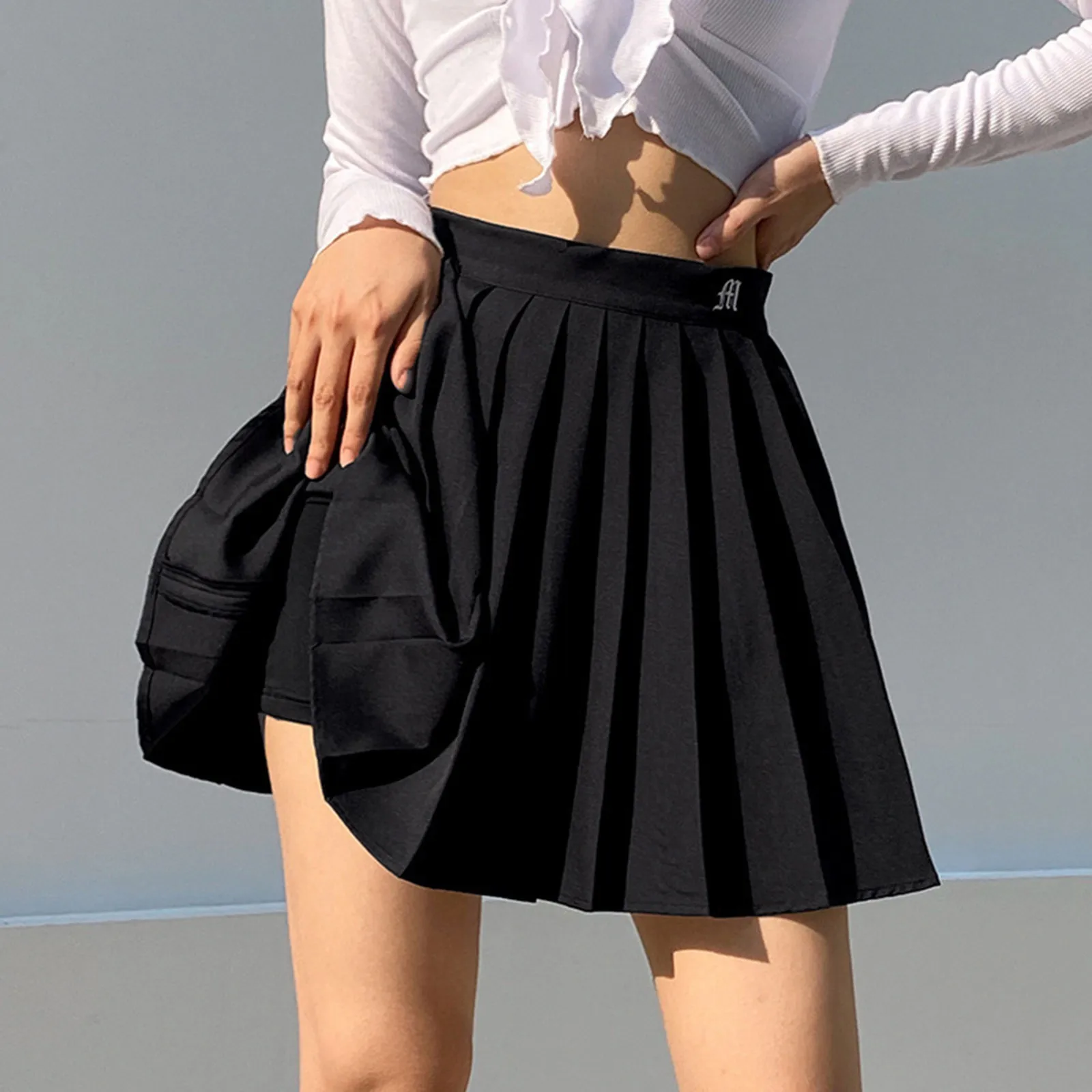 Summer Gothic Pleated Skirt 2025 New Short White Woman Elastic Waist Mini Skirts Sexy Mircro Embroidery Mini Sports Tennis Skirt