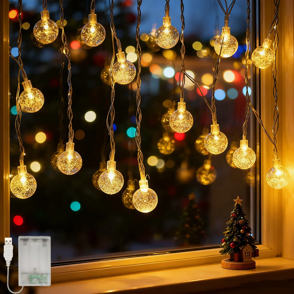 Crystal Ball Lights, 40LED Globe String Lights USB/Battery Powered Bubble Crystal Ball String Lights for Party Christmas Decor