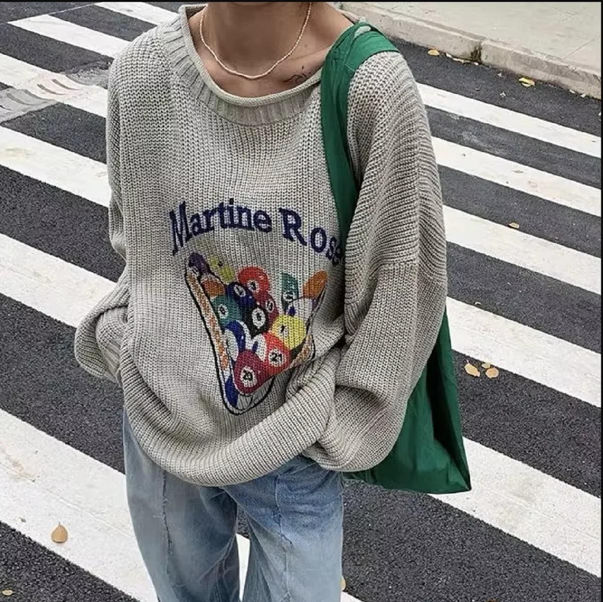 Korean Retro Curling Pullover Autumn Lazy Lovely Sweater Cartoon Pattern Pullover Clothing Korean Fashion Knitting Loose Top