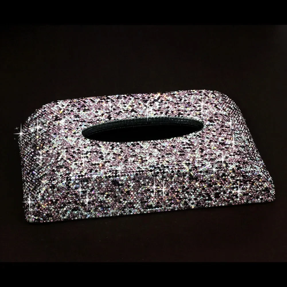 Luxury Crystal Car Tissue Box Leather with Diamond Block Paper Towel Case for Women Gift Pink Black Car Interior Accessories