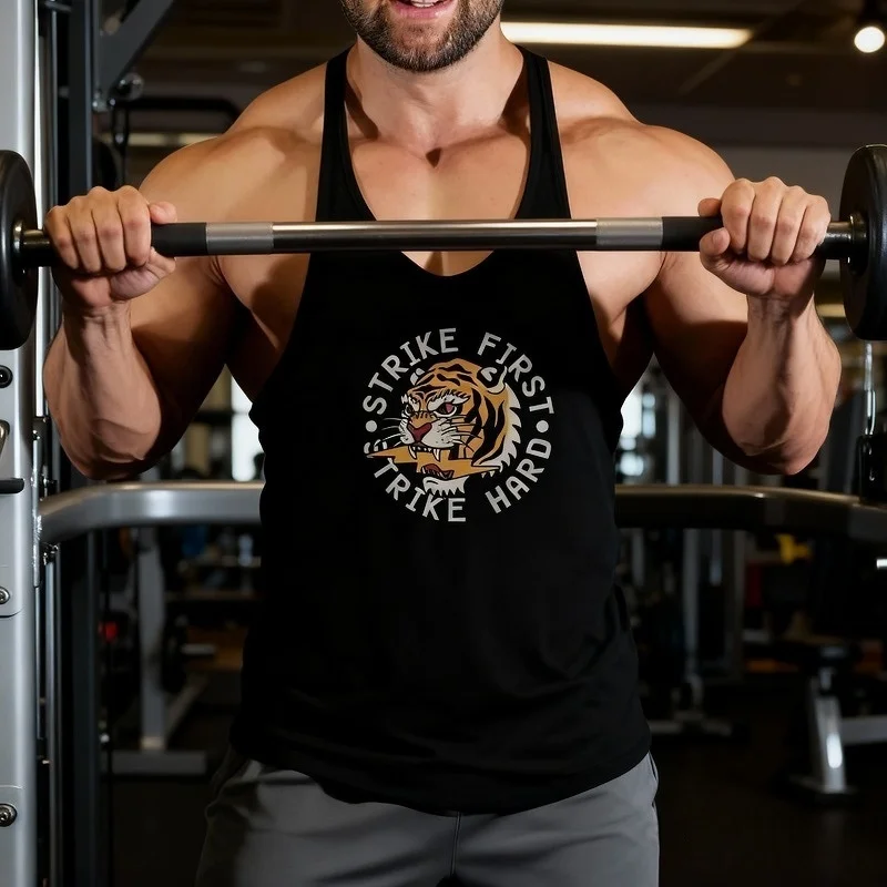 

Men's Printed Stringer Singlet Cotton Gym Tank Top Quick-Dry Moisture-Wicking Bodybuilding Sleeveless Weightlifting Fitness Vest