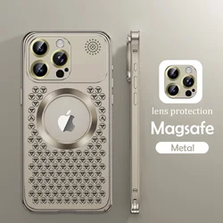 Metal Heat Dissipation Phone Case For iPhone 13 12 14 15 16 Pro Max Plus Magnetic Aluminum Cover Magsafe For IPHON 15 16 Promax