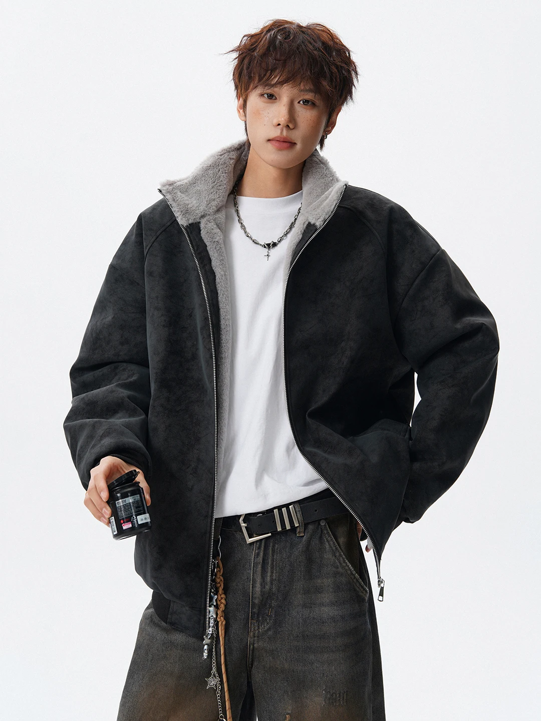 

Мужская куртка из искусственной кожи с утеплением, свободного кроя, зимняя, модная, в стиле ретро, американский стиль, повседневная, с длинными рукавами, на молнии