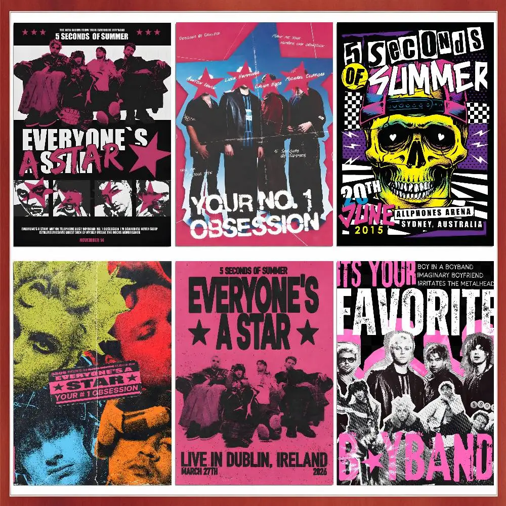 1pc Band 5 S-Seconds Of S-Summer 5SOS Poster Waterproof Wall Art Sticker For Bar Living Room Vintage Decor High Quality Print
