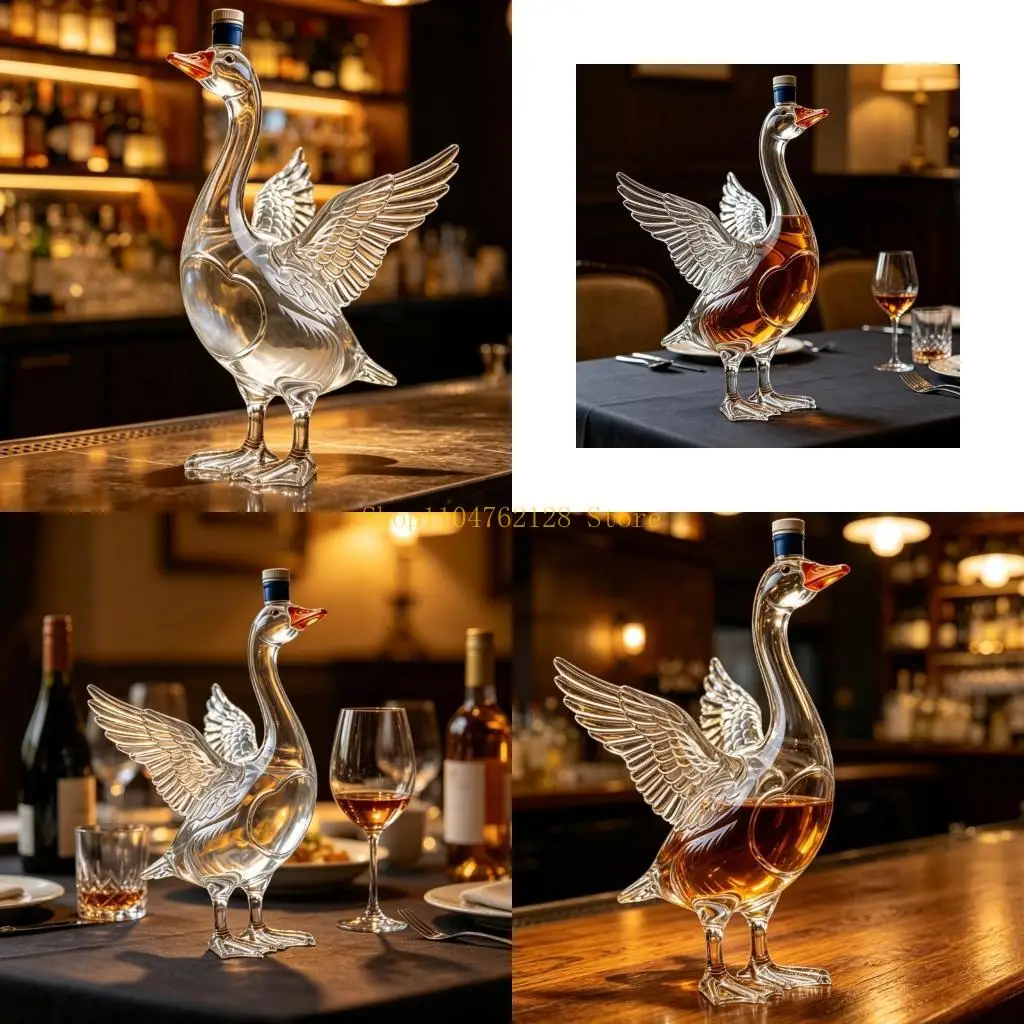Clear Glass Decanter with Duck Spreading Wing Design for Liquor Display best sale