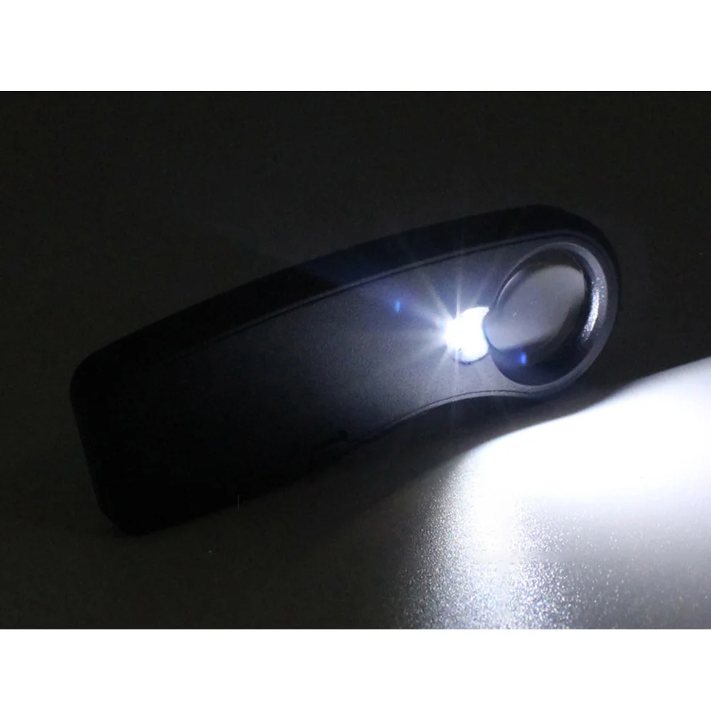 

1pc Led Light Magnifier Handheld Portable Glass Lens For Reading Text Jewelry Inspection Black With 2 Batteries Magnifying