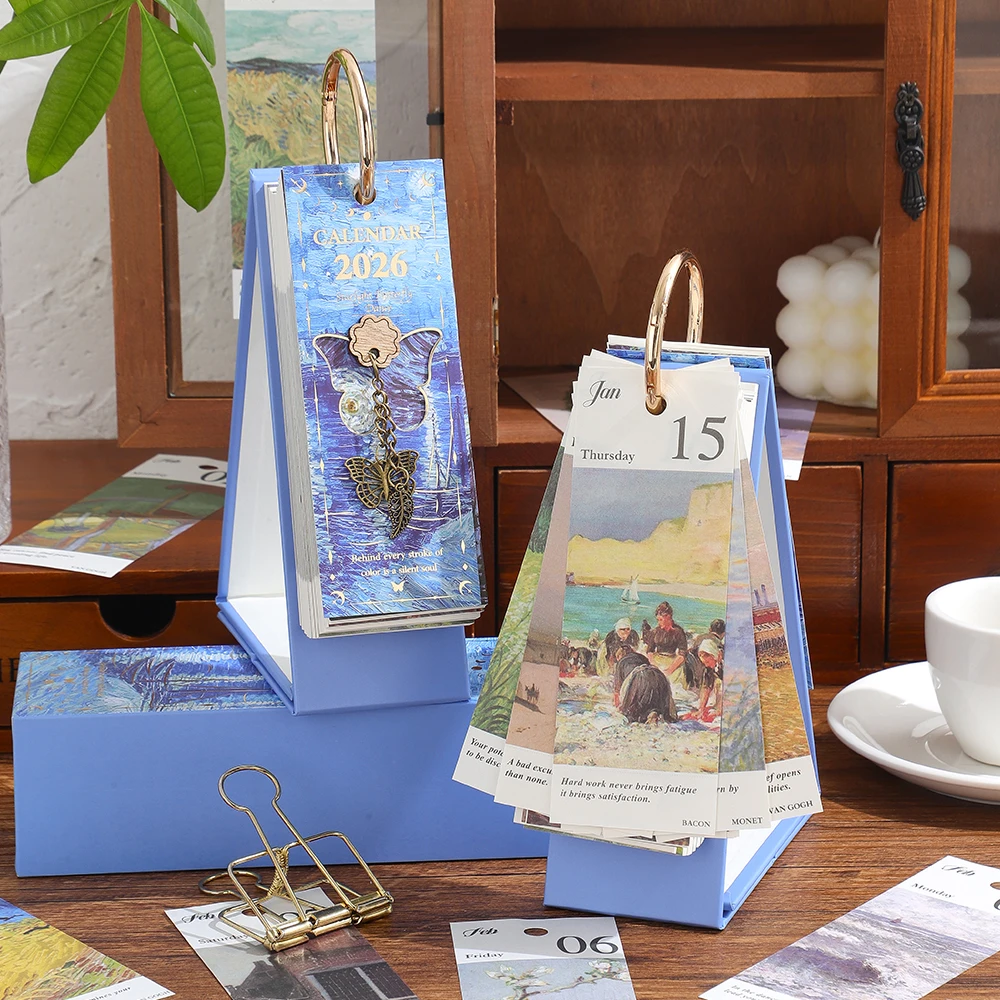 2026 ملهمة التقويم اليومي اللوحة أجندة مكتبية /رزنامة مكتبية مع حلقة ذهبية ملزمة تصميم مكتب مكتب ديكور لجدول عيد ميلاد #3