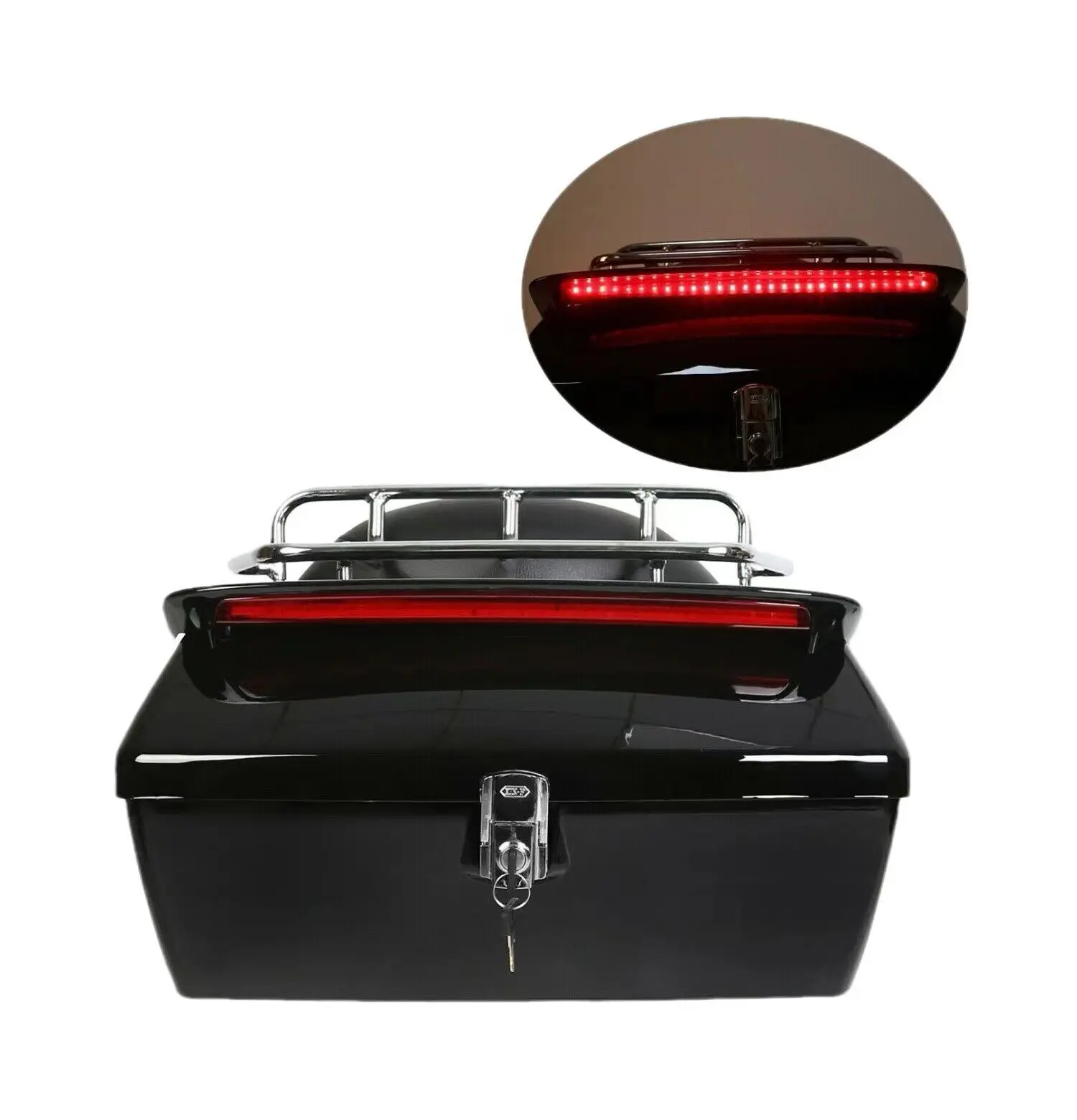Motorcycle Hard Saddle Bags + Luggage Box Trunk W/ Tail Light For Harley Yamaha