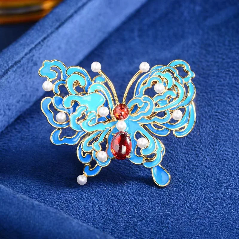 Chinese style enamel color hollow butterfly brooch elegant atmosphere cheongsam coat pin national style design accessories