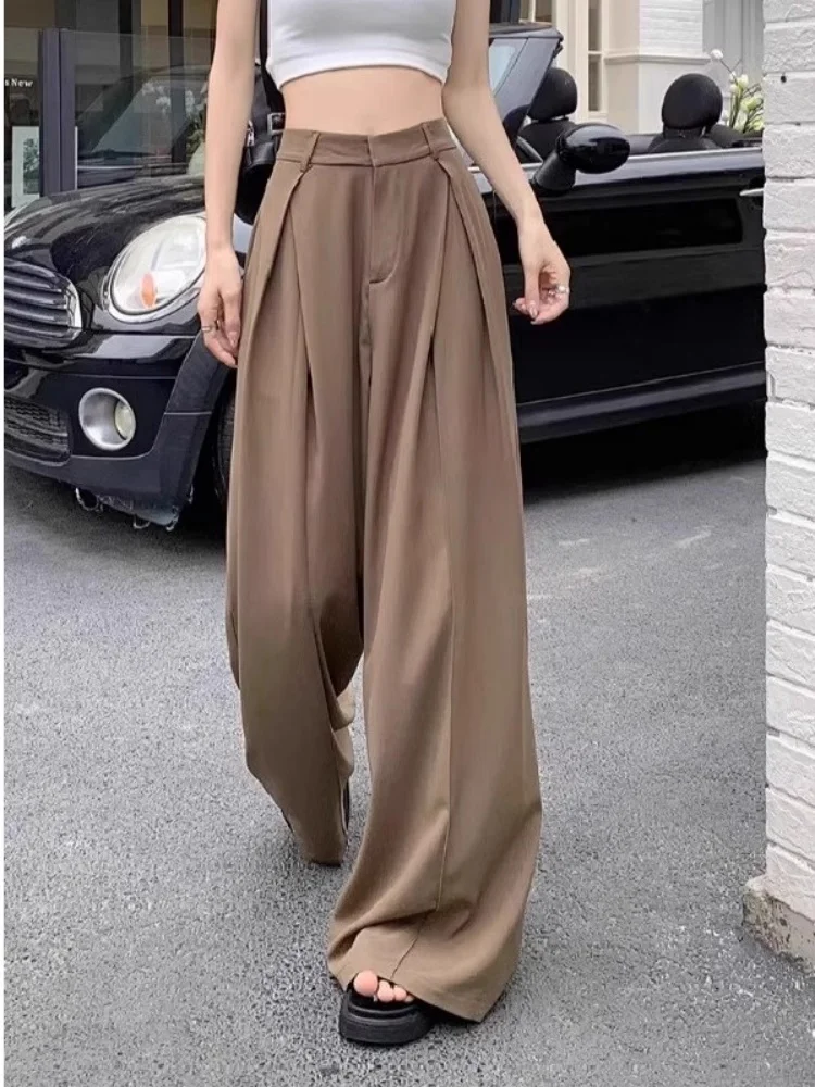 

High Waist Wide Leg Suit Pants Women Early Spring Color Drapey Floor Length Casual Straight Leg Trousers Long Pants