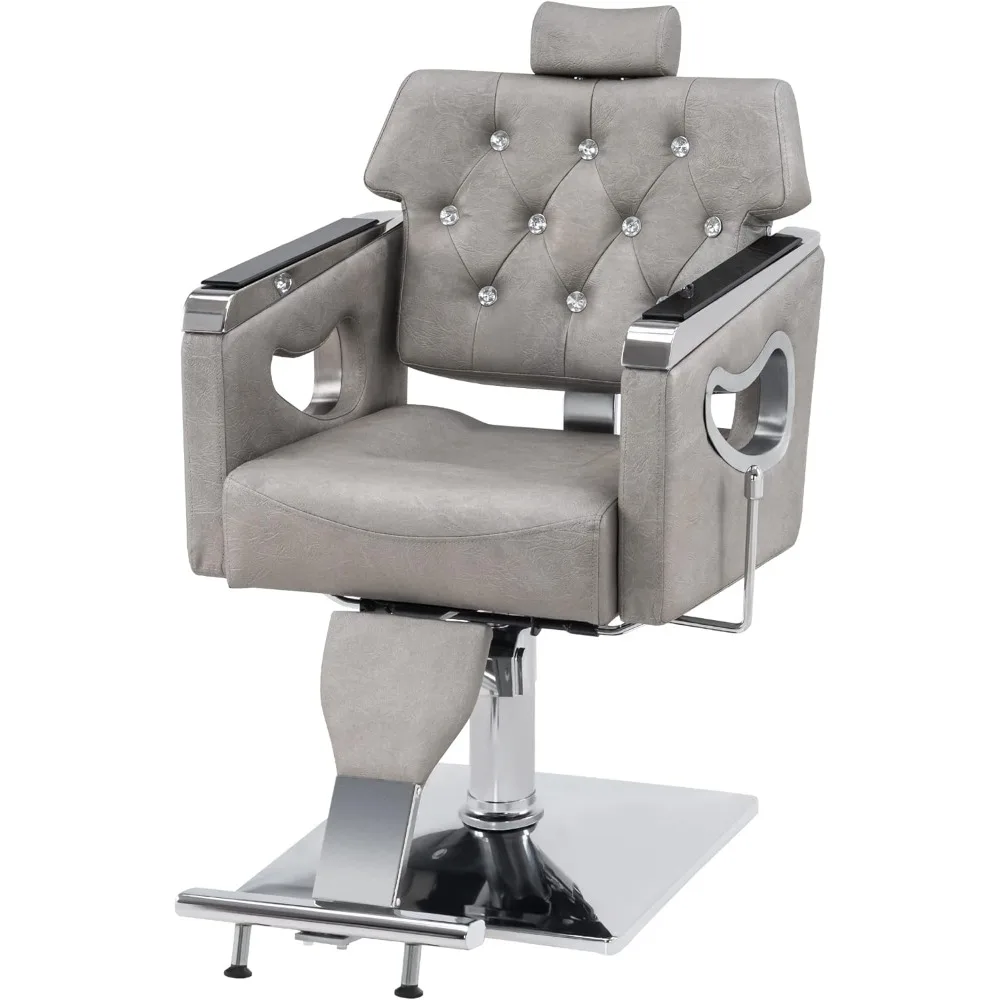 

Barber Chair Reclining Salon Chair for Hair Stylist, Antique Hair Spa Salon Styling Beauty Equipment 8132 (Silver Grey)