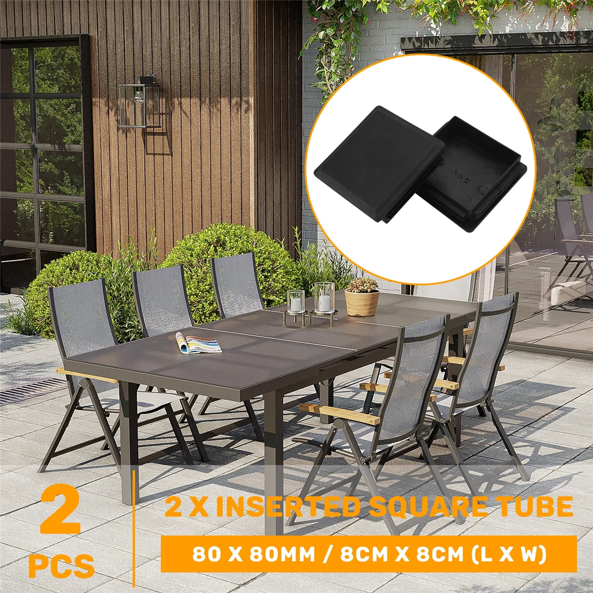 品質！ 80mm x 80mm 正方形プラスチックキャップパイプチューブインサートエンドプラグ 2 個