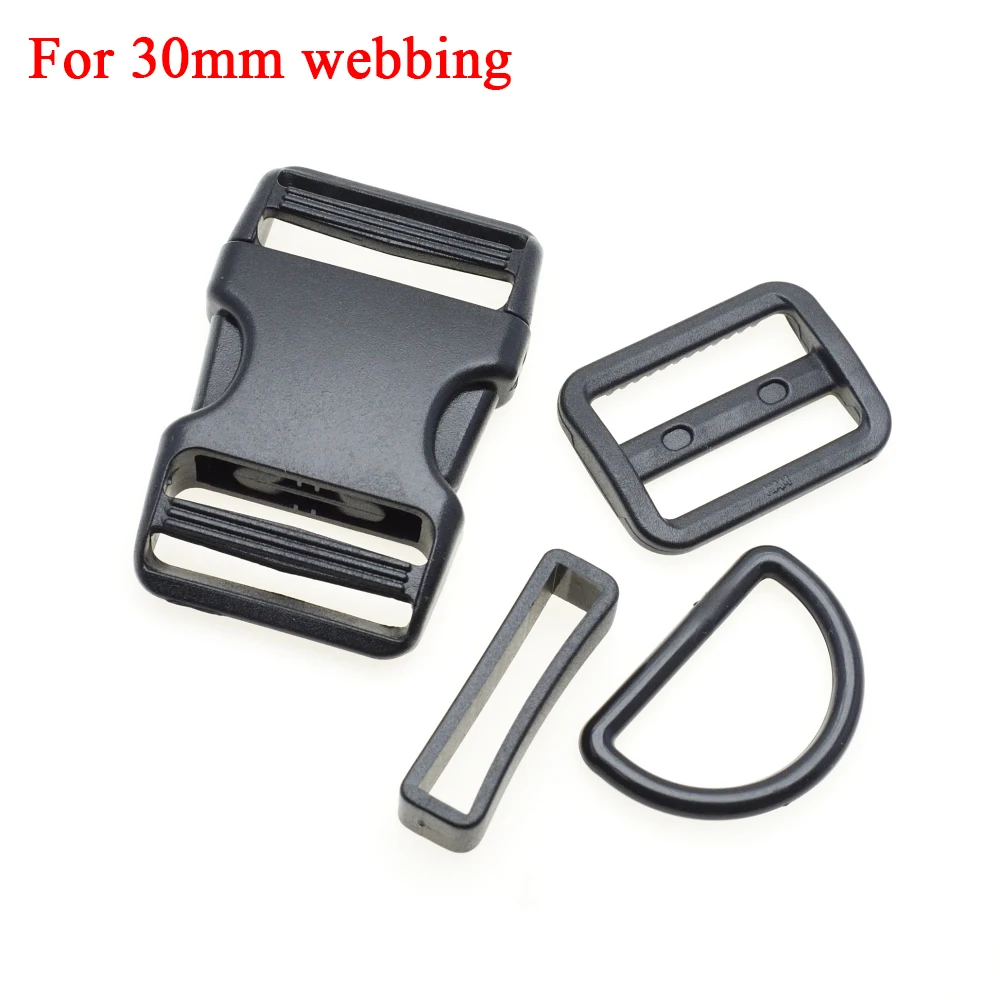 1 Set 10mm 15mm 20mm 25mm 30mm 38mm Plastic Slider Adjustable D Rings Belt Loop Curved Side Release Buckles For Paracord