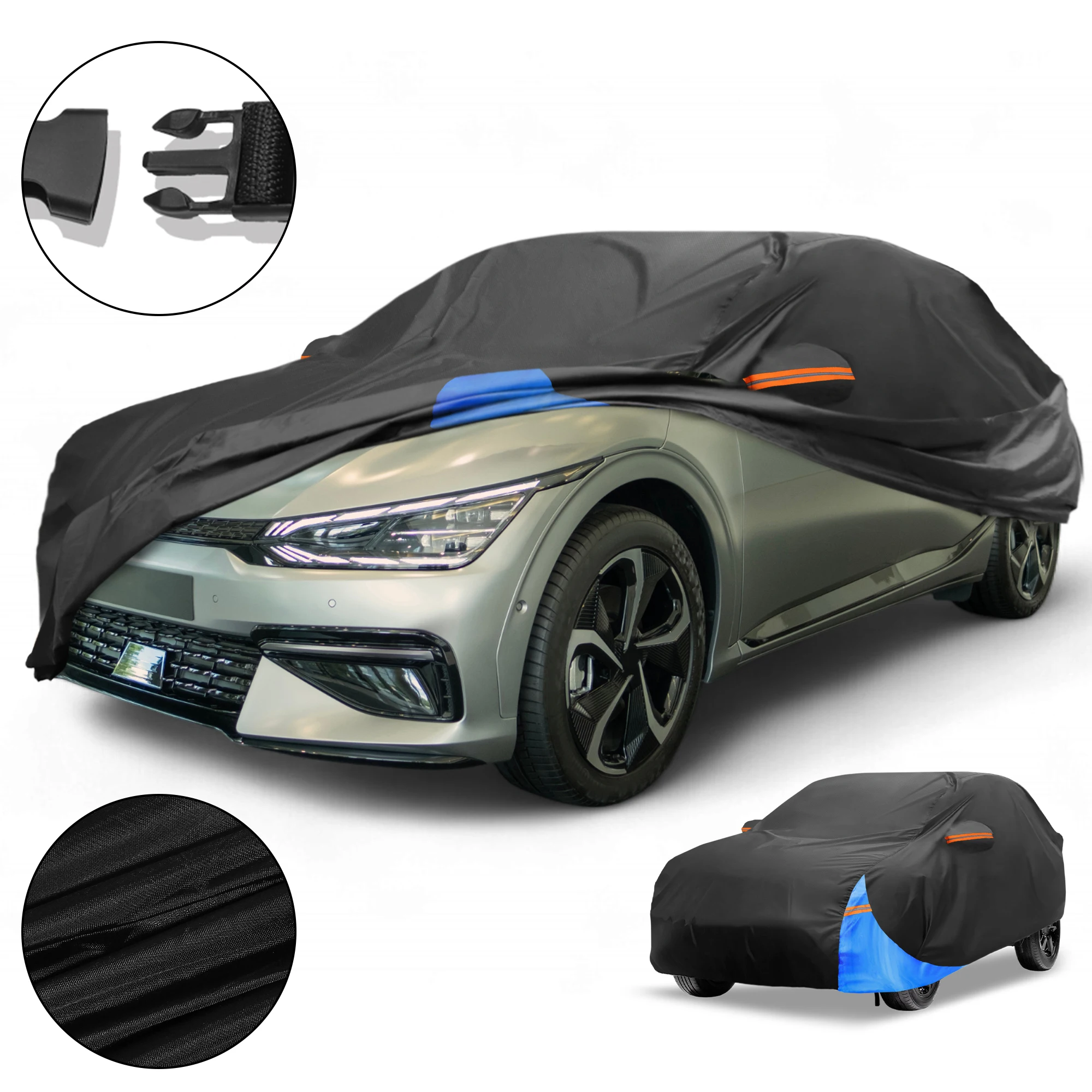 

Всепогодный водонепроницаемый автомобильный чехол Motoforti — устойчивый к УФ-излучению наружный полный внешний защитный чехол для Kia E-Niro 2016-2023 210D-PU