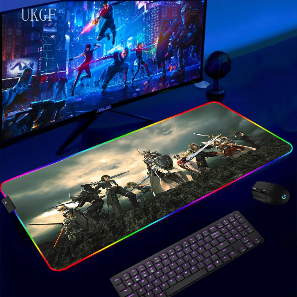 Hot Game Final Fantasy Mouse Pad RGB Mousepad Extended Mause Desktop Mat Luminous Big Desk Mat Backlit Size For E-sport Keyboard