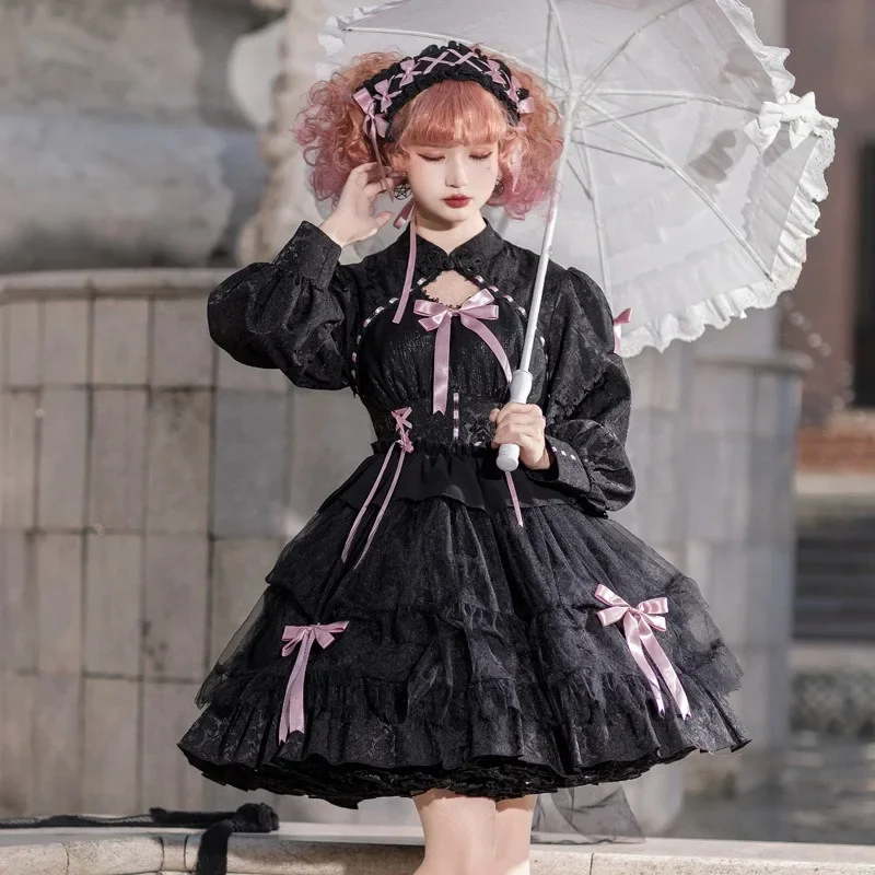 Palace Princess Sweet Lolita vestido de Cosplay gótico oscuro Lolita Vestido de manga larga OP vestido de fiesta de té