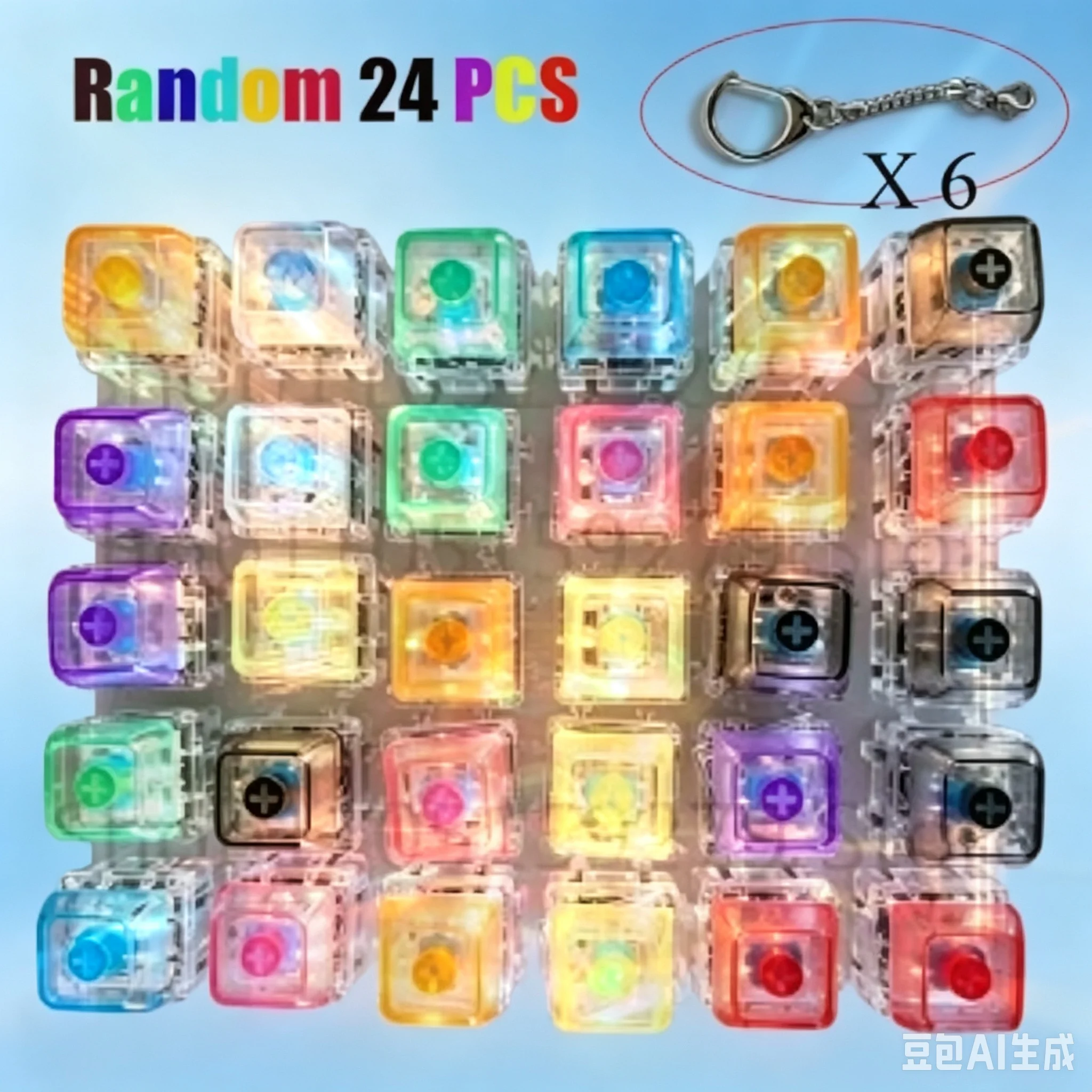Decompress Keyboard  Fidget toy crystal clicker sensory stress relief keyboard keychain adult children's toy LED free assembly