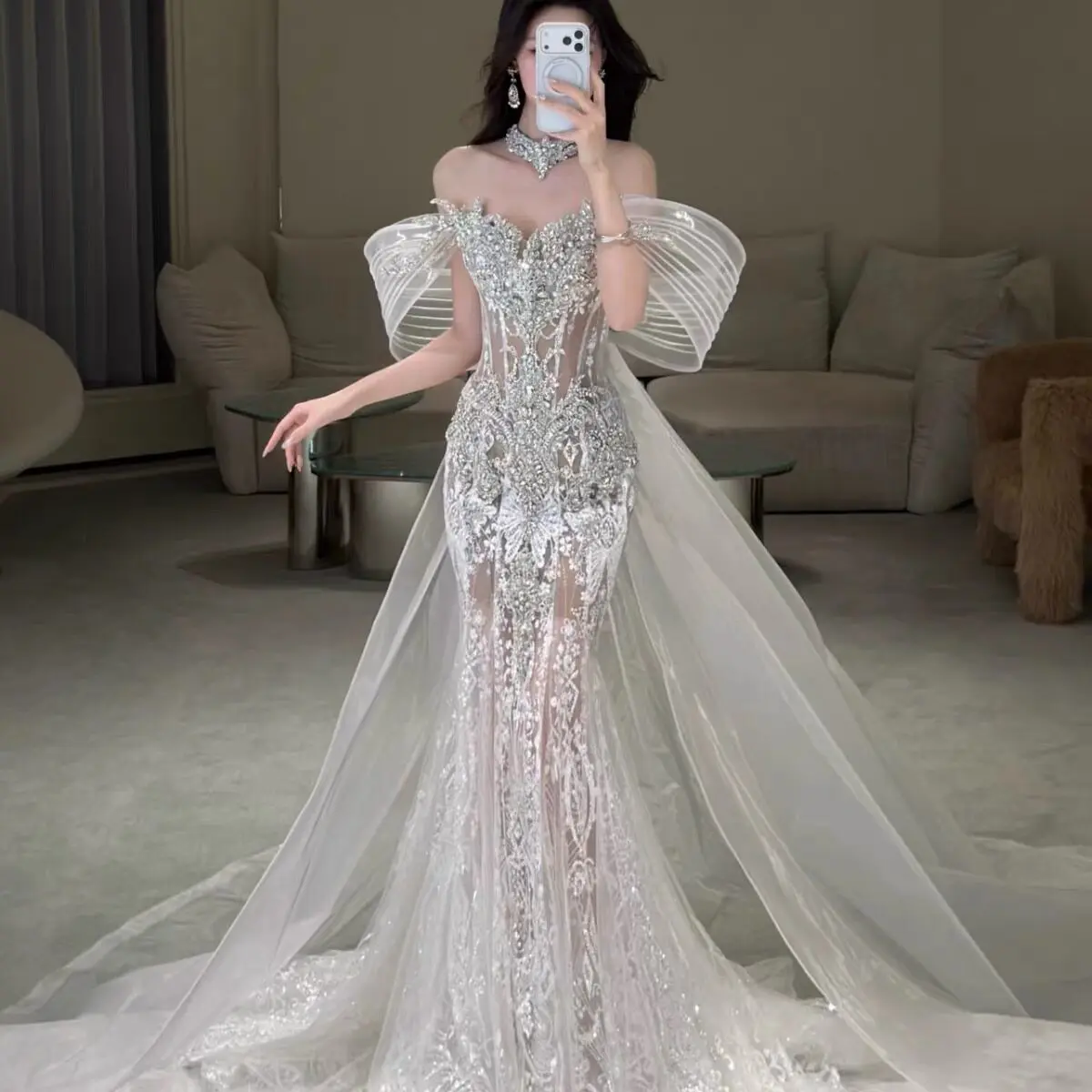 Exquisite Mermaid Wedding Dress Real Pictures Court Train Bridal Gowns Floral Applique with Major Beading Crystal L&P DQL Studio