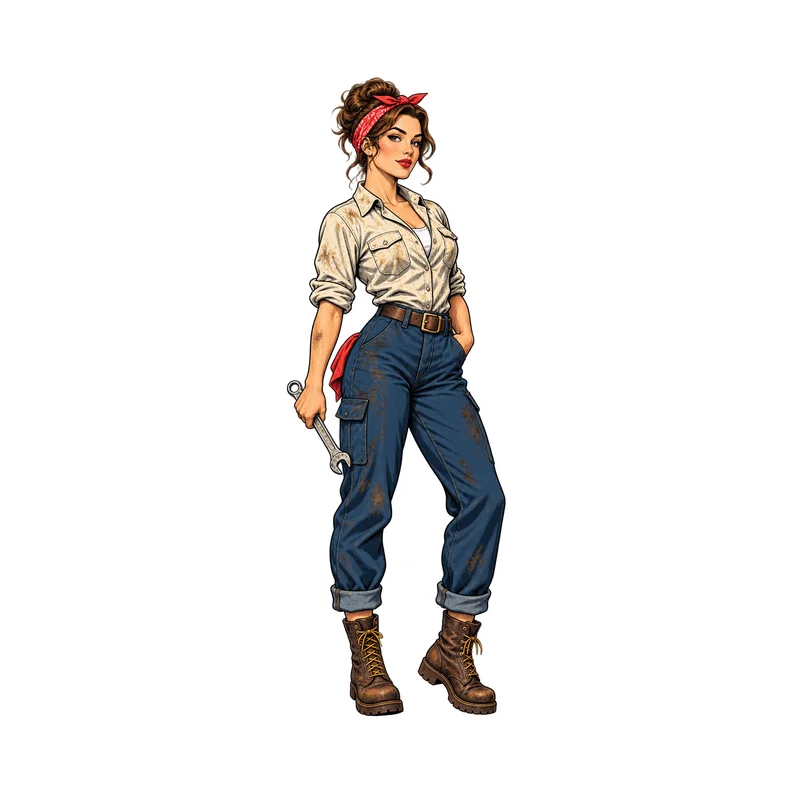 Full Length Woman Mechanic Car Decal, Full Color Waterproof Printed Vinyl Decal for Car Truck SUV Window and Body Decoration