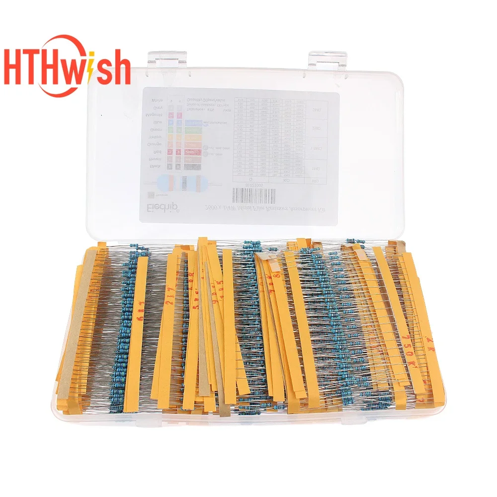 2600pcs 0.25W 1% Metal Film Resistors Assorted Pack Kit 130 Values 1/4W 1ohm-3M Resistance Set Assortment