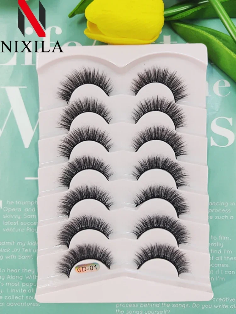 Falsche Wimpern, 7 Paar Wimpern, 3D-natürliche falsche Wimpern, flauschig, weich, Kreuz-Manga-Wimpern, Wispy, natürliche Wimpernverlängerung, Make-up