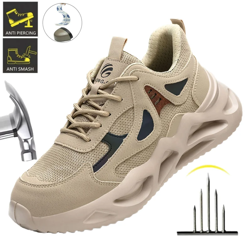 

Kevlar-Midsole Steel Toe Safety Shoes Men, Lightweight Breathable Anti-Puncture Anti-Smash Non Slip Industrial Work Boots