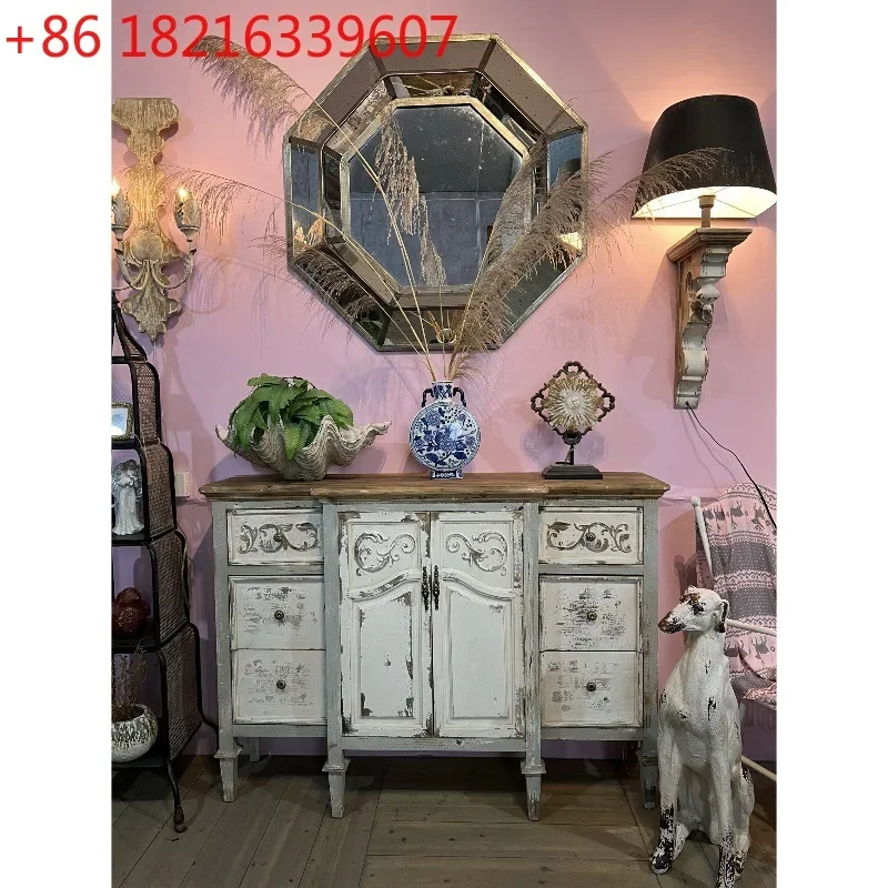 French retro relief multi-pump multi-functional solid wood home indoor living room dining side display
