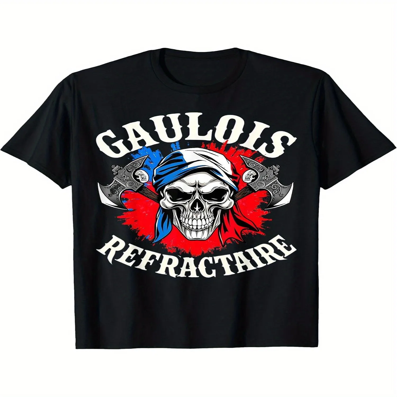 Men's French Gaul T-Shirt with Gaul Lettering Tricolor Flower-Skull Design - Humorous French Slang Crew Neck Tee Suitable for Casual Wear, Carnival Parties, Themed Events _ Machine Washable Gaul Cotton Tee, Gift For Him