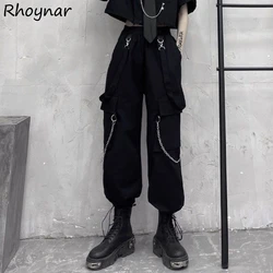 Women's Spring Autumn Black Overalls Techwear Cargo Pants Loose Fashion Korean High Waist Cool Girls Harajuku Casual Trousers