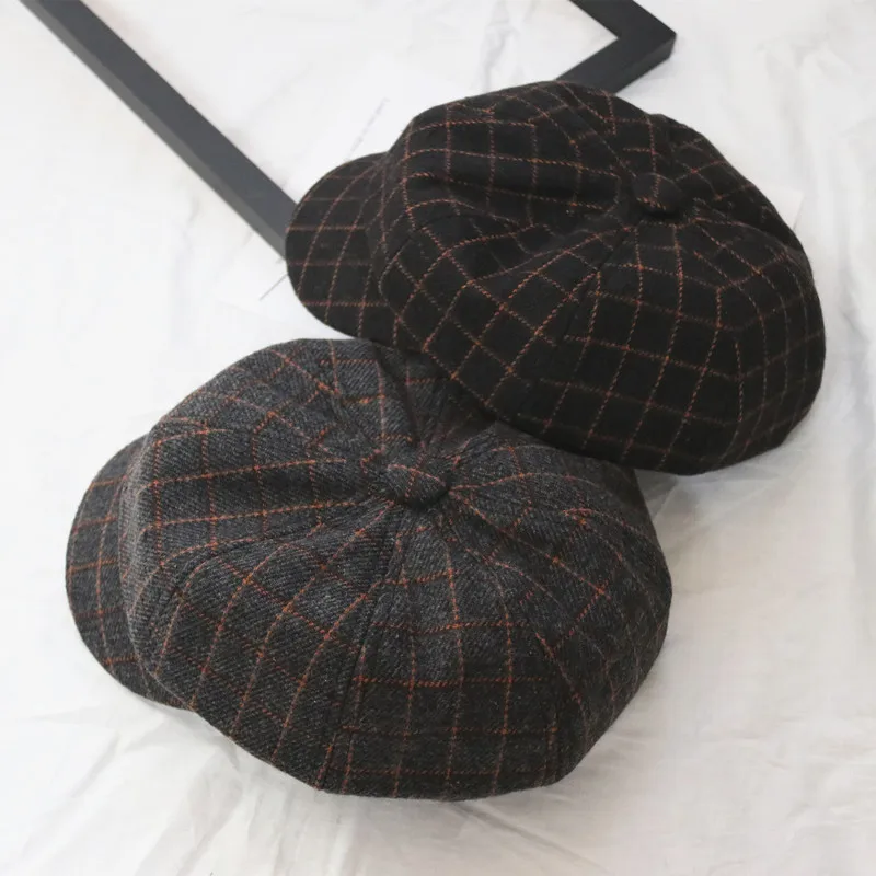 Cappelli ottagonali scozzesi Vintage da donna capispalla primaverili berretti da strillone autunno inverno moda versatili berretti scozzesi cappelli da pittore